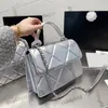 Womens Designer Vinatge Trendy Tote Bags With Top Handle Silver Metal Hardware Matelasse Chain Crossbody Shoulder Timeless Accordion Multi Pochette Purse 24CM