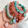 Charm Bracelets Irregular Natural Gem Stone Bracelet Heart Shape Chips Nuggets Gravel Beads Red Agate Opal Pink Crystal Healing