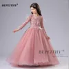 Girl Dresses BEPEITHY Little Kids Pink Dress Floor Length Halter Sleeve Baby Birthday Fashion Gown For Wedding-Party 2023 Custom Made