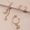 Backs oorbellen 3 PCS Punk Alloy Star Moon met kristallen Ear Clip Wrap No Piercing-Clip op kraakbeen voor vrouw