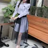 Casual Dresses designer summer style two-piece set of fashionable temperament splicing mesh dress with waistband to show thin D9WE