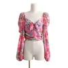 Women's Blouses Boho Inspired Floral Print Corset Tops Women Long Sleeve Spring Summer Blouse Bow Tied Front Square Neck Sexy