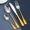 Dijkartikelen sets 24 stks gouden set roestvrijstalen tafelwerk mes vork lepel luxe bestek kerstcadeau doos flatware vaatwasser veilig