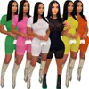 Projektantki Kobiety Jumpsuits 2023 Nowy stały kolor Slim Sexy Short Sleeve Oneies Panie moda na dzianie jednoczęściowe szorty rompers