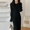 Robes décontractées Femmes noires Robe midi Rétro 2023 Grandes filles Manches longues Automne Lady Vêtements # 1026