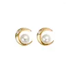 Stud Earrings Sea Pearl Diamond 18K Solid Yellow Gold (AU750) Women Fashion Lady Jewelry Girl Natural Akoya Seawater