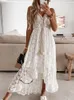 Abiti casual Abito Boho Abito estivo donna Maxi Abito donna con spalle scoperte Pizzo con scollo a V Cinturino per spaghetti Vestito estivo Abito bianco Vestidos De Mujer 230316