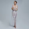 Robes pour occasions spéciales blanc Sexy élégant ombilical longue robe plage fête coupe ajustée Super fée ST011