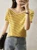 Dames T-shirt Bobokateer Zomerkleding voor vrouwen Fashion Striped gebreide T-shirt V Hals Casual T-shirt Femme Camisetas Korte mouw Top 230317