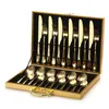 Conjuntos de utensílios de jantar 24 peças Gold Western Knife Forkware Tableware portátil Box de madeira de madeira utensilos de utensílios de presente utensílios de cozinha