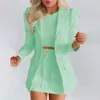 Zweiteiliges Kleid, 1 Set, reine Farbe, Umlegekragen, Blazer, Rock, formeller Damenanzug 230316