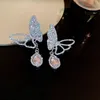 Dangle & Chandelier New Style Butterfly Rhinestone Dangle Earrings for Women Pink Crystal Earrings Weddings Party Jewelry Accessories