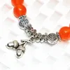 Strand Charms Original Orange Chalcedony Jades Natural Stone 8mm Rope Armband Fashion Tibet Silver-Color Pendant Jewelry 7.5-tums B2048