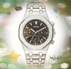 犯罪プレミアムメンズエレガントな時計42mm多機能スタンレススチールクロノグラフオートデートメンドレスデザイナーウォッチ卸売男性ギフト腕時計
