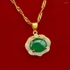 Chains Fashion 18K Gold Chain Necklace Pendant For Women Gemstone Jewelry Green Emerald Stone Zircon Jade Clavicle Chocker