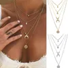 Chains Necklace Women's Jewelry Fashion Personality Multilayer Alloy Moon Disc Pendant Gold Silver Necklaces Vintage Ins