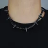 Collana Hip Hop da uomo ghiacciata con pavé di zirconi cubici neri in pietra con ciondoli a punta gioielli placcati oro nero all'ingrosso catena da tennis Cz