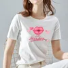 Dames t shirts dames t-shirt zomer grappige lippen bedrukte patroonreeks o-hals korte mouwen top casual all-match kleding vrouwen