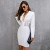 Casual Dresses Cocktail For Women 2023 Elegant White Long Sleeve hackes Collar Bodycon Bandage Dress Wedding Guest Evening Party Party