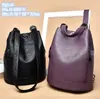 wholesale ladies shoulder bags 3 versions simple solid color leather backpack vertical large capacity wear-resistant retro handbag double zipper bucket bag