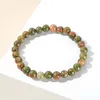 Pulseras de cuentas de unakita de piedra natural, pulsera elástica de energía redonda de estilo étnico a la moda para hombres y mujeres, joyería de pulsera Simple