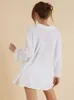 Womens Sleepwear Linad Loose Nightwear Cotton V Neck Long Sleeve Pajamas 2 Piece Sets Female Casual Suits With Shorts Solid 230317