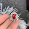 Pierścienie klastra Kjjeaxcmy butikowa biżuteria 925 srebrna natura naturalna czerwono-koralowa Ruby Girl Pierścień Pierścień