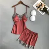 Indumenti da notte da donna BZEL Pigiama in raso di seta per donna Primavera Estate Set da donna Sexy Pizzo Casual Abbigliamento da casa Pigiama femminile Pigiama da notte