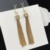 2023-Luxury Chain Stud Earrings Letter Tassel Pendant Studs Jewelry Designer för kvinnor Silver Gold Hoop Earring With Box