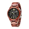 Zegarek na rękę luksusowy pełny drewniany zegarek mężczyźni czerwone drzewo sandałowe orzechowe drewniane kwarc