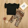 Set di abbigliamento 0-24M Born Baby Girl Flare T-shirt a maniche corte Top Leopard Floral Pant Legging 2PCS Set