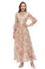 Women's Runway Dresses O Neck Long Sleeves Ruffles Printed Elegant Fashion Designer Party Prom Gown Vestidos