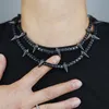 Iced Out Men Hip Hop Necklace Paved Black Cubic Zircon Stone Spike Charm Necklaces Jewelry Plated Black Gold Wholesale Cz Tennis Chain