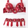 Stage Draag Women Dance 2023 Oosterse lovertjes lovertjes Beaded Bra en Belt Bellydance Suit 2pcs kostuums voor buik