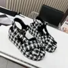 Fabric Plaid Sandals Designer Slipper Women Platform Wedges Quilted Leather Shoe Summer Casual Party Wedding Dress Shoes