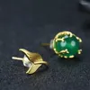 Серьги-герметики продают натуральный золотой цвет вручную 24K Inlay Jade Fish Hail Studs Модные ювелирные украшения мужчины женщины удача подарки