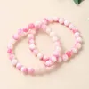 Dyed Color Peach Chalcedony Beaded Bracelets Women Beautiful Round Stone Rope Elastic Bangles Healing Yoga Wristband Jewelry