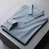 Polos für Herren High-End-Luxusseide-Slip-Stretch-POLO-Shirt Herren-Langarm-Herbst-Business-Casual-Vollton-T-Shirt Herren-Paul-Shirt 230317