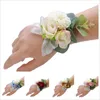 Decorative Flowers Bridesmaid Bracelet Wedding Corsage Polyester Ribbon Rose Pearl Bow Bridel Gifts Wrist