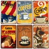 Poster di caffè classico Targa in metallo vintage Retro Caffè fresco e caldo Targa da tè Decorazione da parete per caffetteria Negozio Arredamento ristorante 30X20cm W03