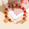 Qualidade de qualidade de ágata vermelha natural Bracelets fofos mulheres requintadas chinesas de personagem chinês charme banglles elásticos para meninas