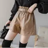 Women's Shorts Leather Pu High Waist Elastic Aline Widelegged With Belt Black Brown Elegant Bottoms Casual Short Mujer 230317