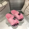 Met doos Paris Slippers dames mode Allover Logo Furry Sandals Rubber Luxe Designer Mocassins Casual Outdoor Lady Shoes Maat 35-40
