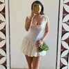 Casual Dresses Y2K Aesthetic Button Up Ruffles Chic Women Fairycore Retro White Mini Dress Cute Vintage Clothes Boho Holiday Streetwear
