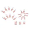 False Nails 24pcs With Glue Flower Design Long Coffin French Ballerina Fake Full Cover Acrylic Nail Tips Press On