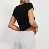 Damen-T-Shirts, kurzärmelig, bauchfreies Top, gerippter Strick, Basic-Oberteile, Damen, Knopf-Tank, Party, figurbetont, Stretch-Weste, T-Shirt, Streetwear