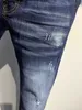 Mäns jeans 2023SS Spring Jeans Pants for Men D2 Slim Fit Small Feet Casual Dark Blue Worna Hole Washed Middle Midje Z0315