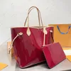 Large Capacity Handbag Tote Shopping Bag Women Shoulder Bags Patent Leather Fashion Letters Zipper Wallet Plain Handbags 32cm