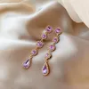 Kolczyki Dangle Luksusowe fioletowe kryształowy kryształowy woda do kobiet mody w stylu koreański Długie biżuteria akcesoria biżuterii Prezenty C355