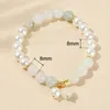 Natural Stone Ice Green Jade and Shell Beads Design Armband Women Korean Lovely Round Stone Elasitc Bangles Feamle Jewelry